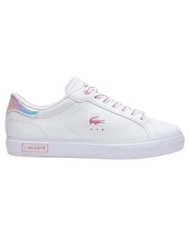 Zapatillas Lacoste Powercourt de piel en blanco y rosa