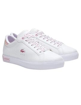 Zapatillas Lacoste Powercourt de piel en blanco y rosa