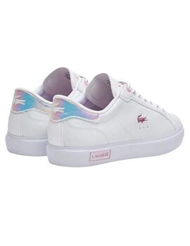 Zapatillas Lacoste Powercourt de piel en blanco y rosa