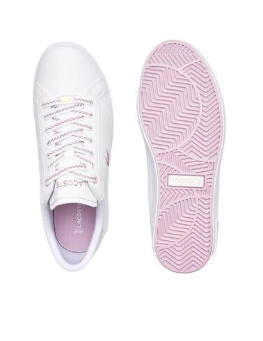 Zapatillas Lacoste Powercourt de piel en blanco y rosa