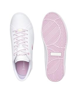 Zapatillas Lacoste Powercourt de piel en blanco y rosa