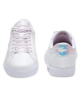 Zapatillas Lacoste Powercourt de piel en blanco y rosa
