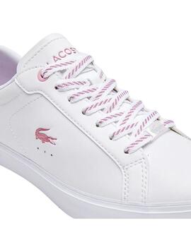 Zapatillas Lacoste Powercourt de piel en blanco y rosa