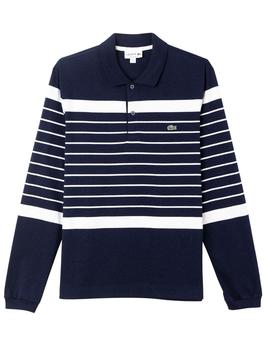 Polo Lacoste a rayas azul marino manga larga para hombre