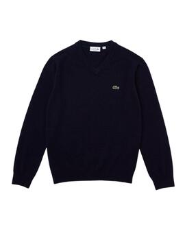 Jersey Lacoste de lana con cuello en V marino de hombre