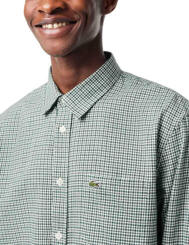 Camisa Lacoste de manga larga regular fit a cuadros verdes