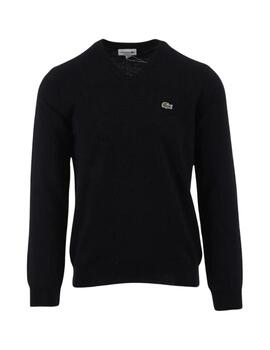 Jersey Lacoste de lana con cuello en V negro de hombre