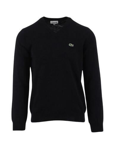 Jersey Lacoste de lana con cuello en V negro de hombre