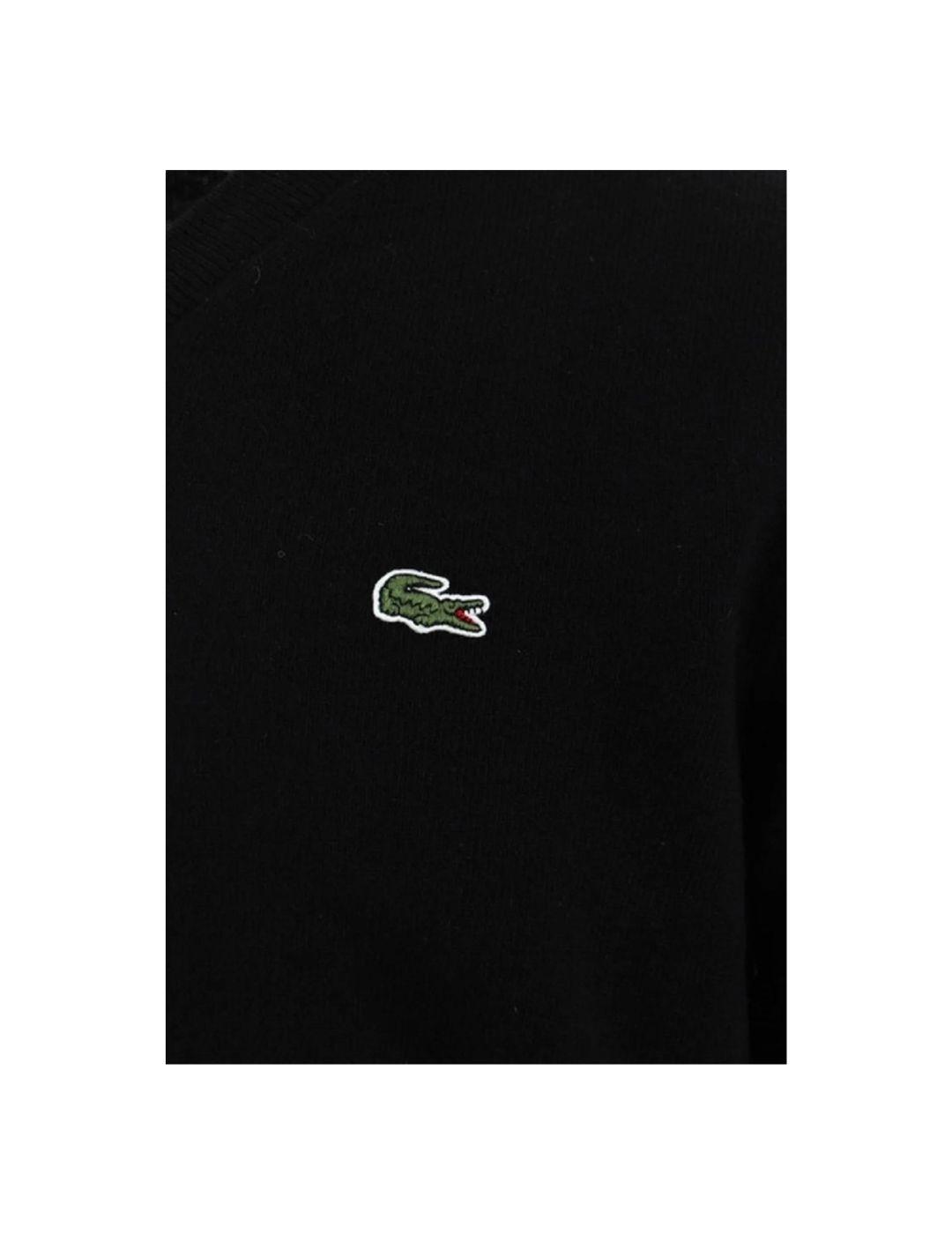 Jersey Lacoste de lana con cuello en V negro de hombre
