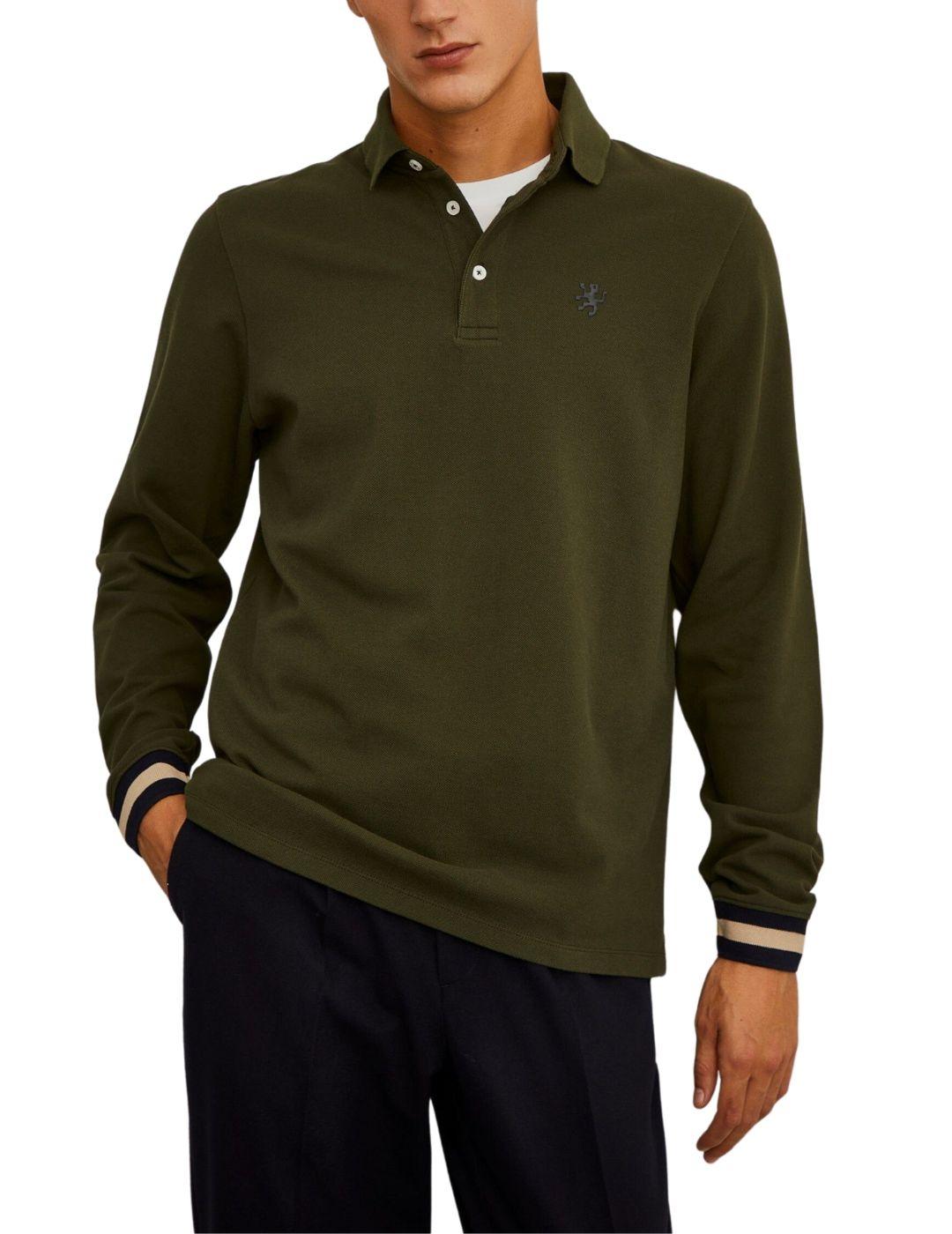 Polo Lion of Porches de manga larga verde para hombre