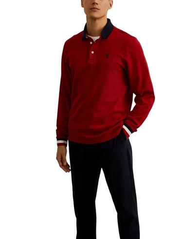 Polo Lion of Porches de manga larga granate para hombre