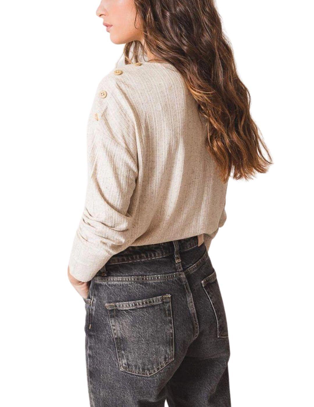 Camiseta Indi & Cold de canalé con manga larga para mujer