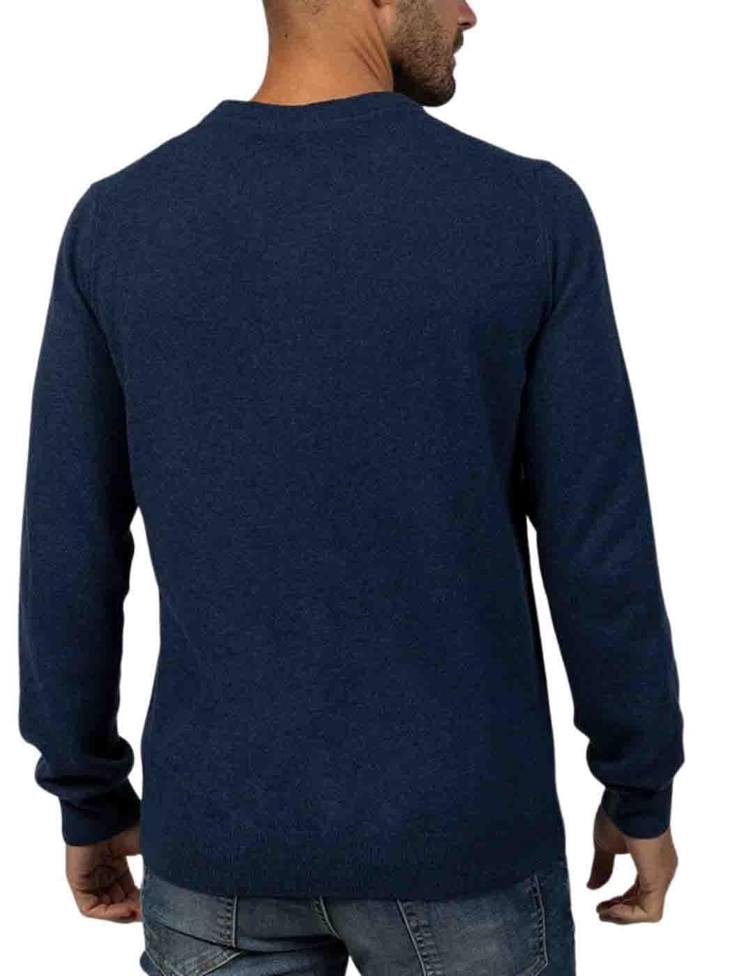 Jersey Lacoste de lana con cuello en V azul de hombre