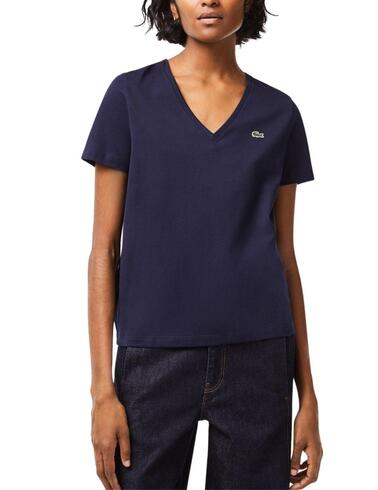 Camiseta Lacoste básica manga corta y cuello a pico de mujer