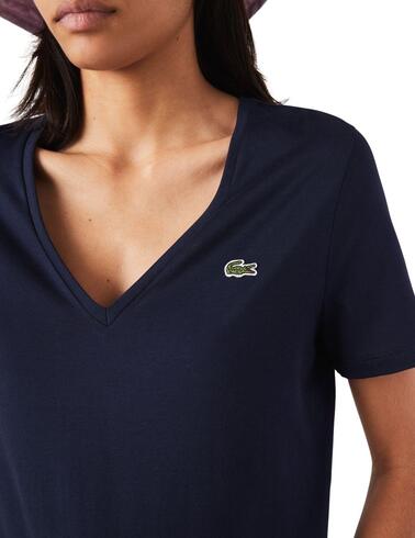 Camiseta Lacoste básica manga corta y cuello a pico de mujer