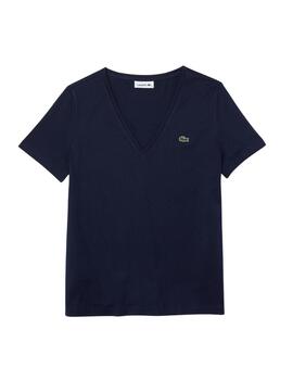 Camiseta Lacoste básica manga corta y cuello a pico de mujer