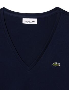 Camiseta Lacoste básica manga corta y cuello a pico de mujer