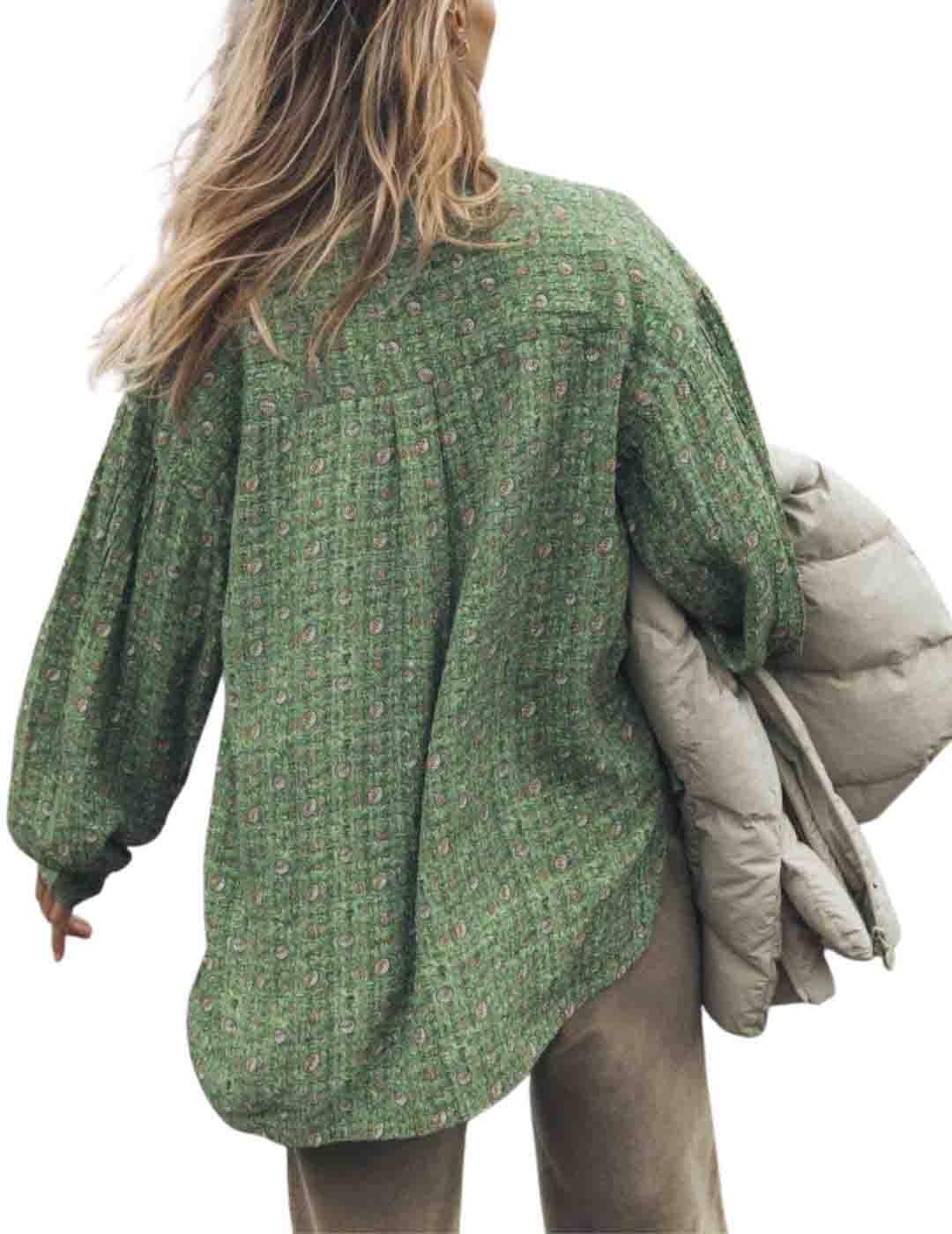Indi & Cold camisa cuello mao verde con estampados
