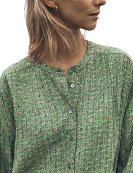 Indi & Cold camisa cuello mao verde con estampados