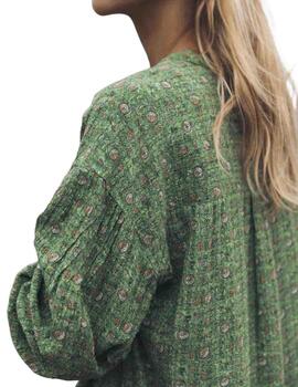 Indi & Cold camisa cuello mao verde con estampados