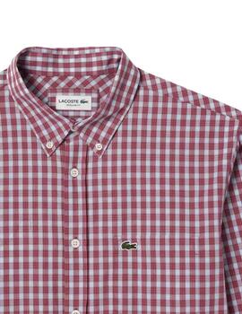 Camisa Lacoste de popelin con estampado a cuadros de hombre