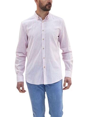 Camisa Florentino slim fit de lino con estampado a rayas