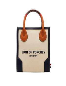 Bolso Lion of Porches vertical de piel y lona de mujer