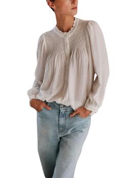 Camisa Indi & Cold de manga larga con bordado smoke blanca