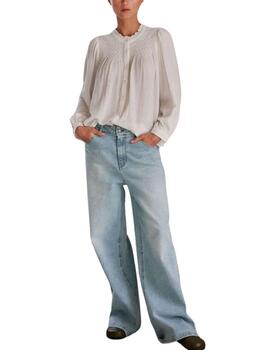 Camisa Indi & Cold de manga larga con bordado smoke blanca