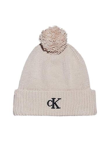 Gorro Calvin Klein beige con pompón