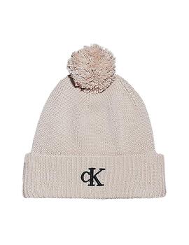 Gorro Calvin Klein beige con pompón
