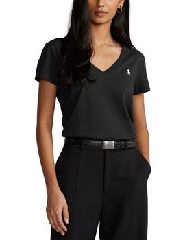 Camiseta Polo Ralph Lauren básica cuello pico negro mujer