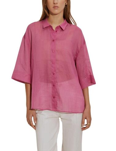 Camisa Lion of Poches oversize de ramio de manga corta
