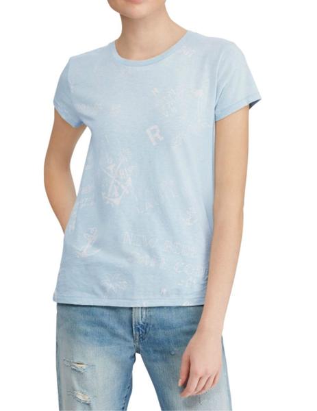 Camiseta Polo Ralph Lauren celeste para mujer manga cort