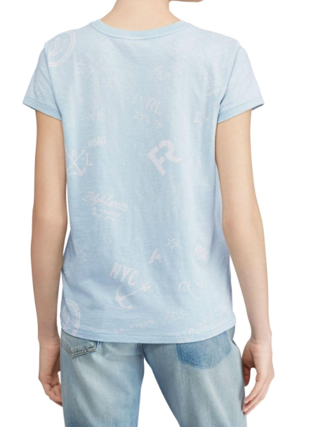 Camiseta Polo Ralph Lauren celeste para mujer manga corta