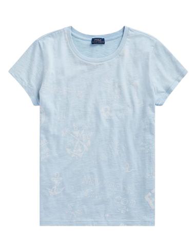 Camiseta Polo Ralph Lauren celeste para mujer manga corta