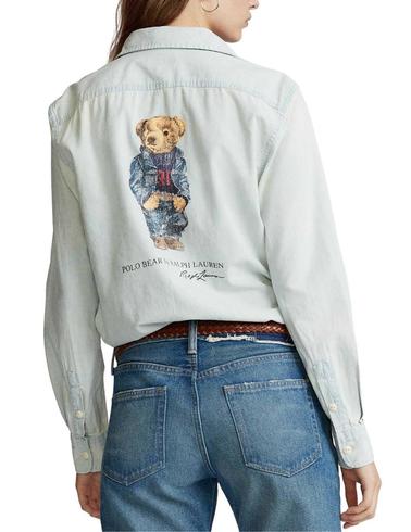 Camisa Polo Ralpoh Lauren de chambray con Polo Bear estampad