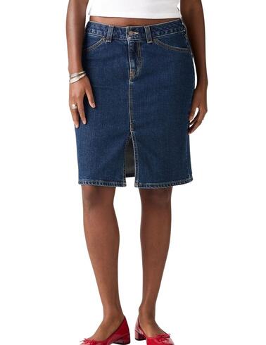 Falda Levi's® denim elástico en azul largo por la rodilla