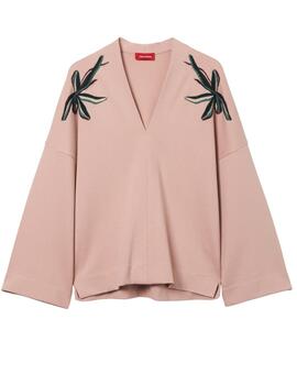 Sudadera rosa de Lion of Porches con flor bordada para mujer