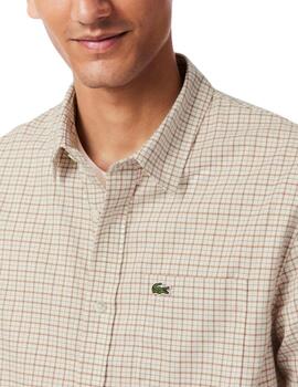 Camisa Lacoste de popelin con estampado a cuadros de hombre