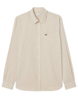 Camisa Lacoste de popelin con estampado a cuadros de hombre