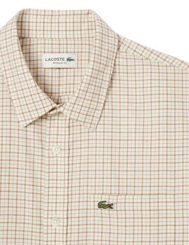 Camisa Lacoste de popelin con estampado a cuadros de hombre