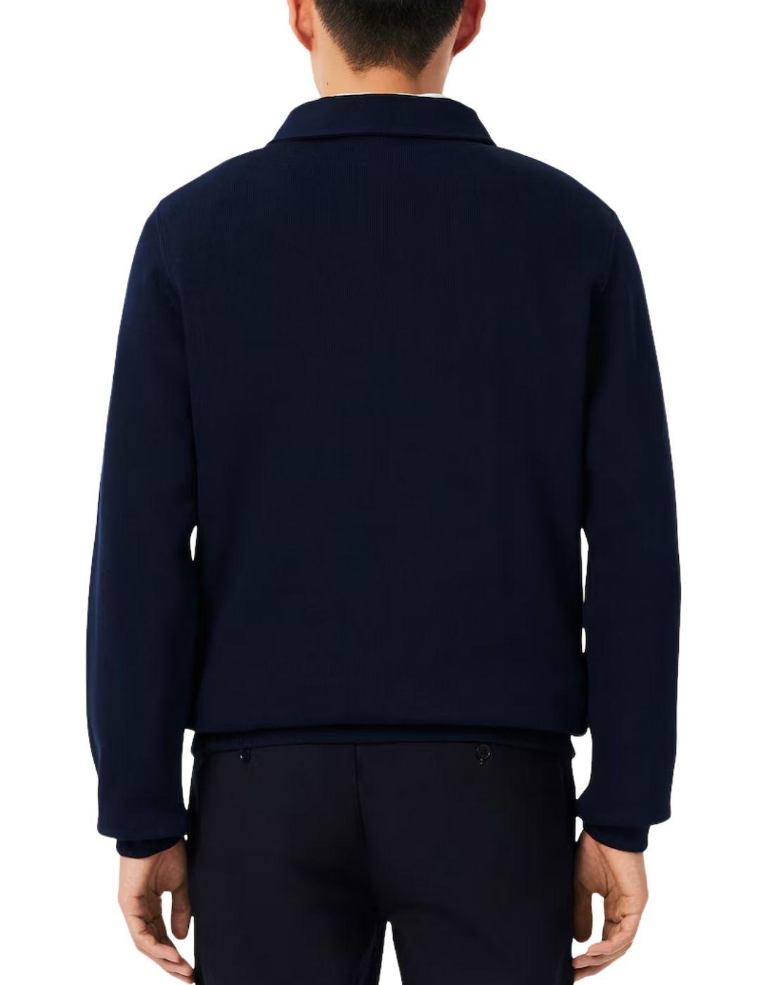 Sudadera Lacoste con cuello polo de canalé para hombre marin