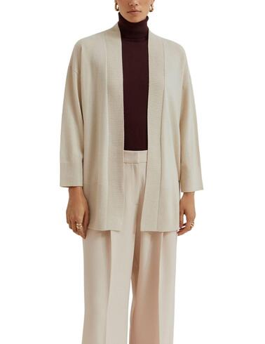 Cárdigan largo Lion of Porches beige en lana para mujer