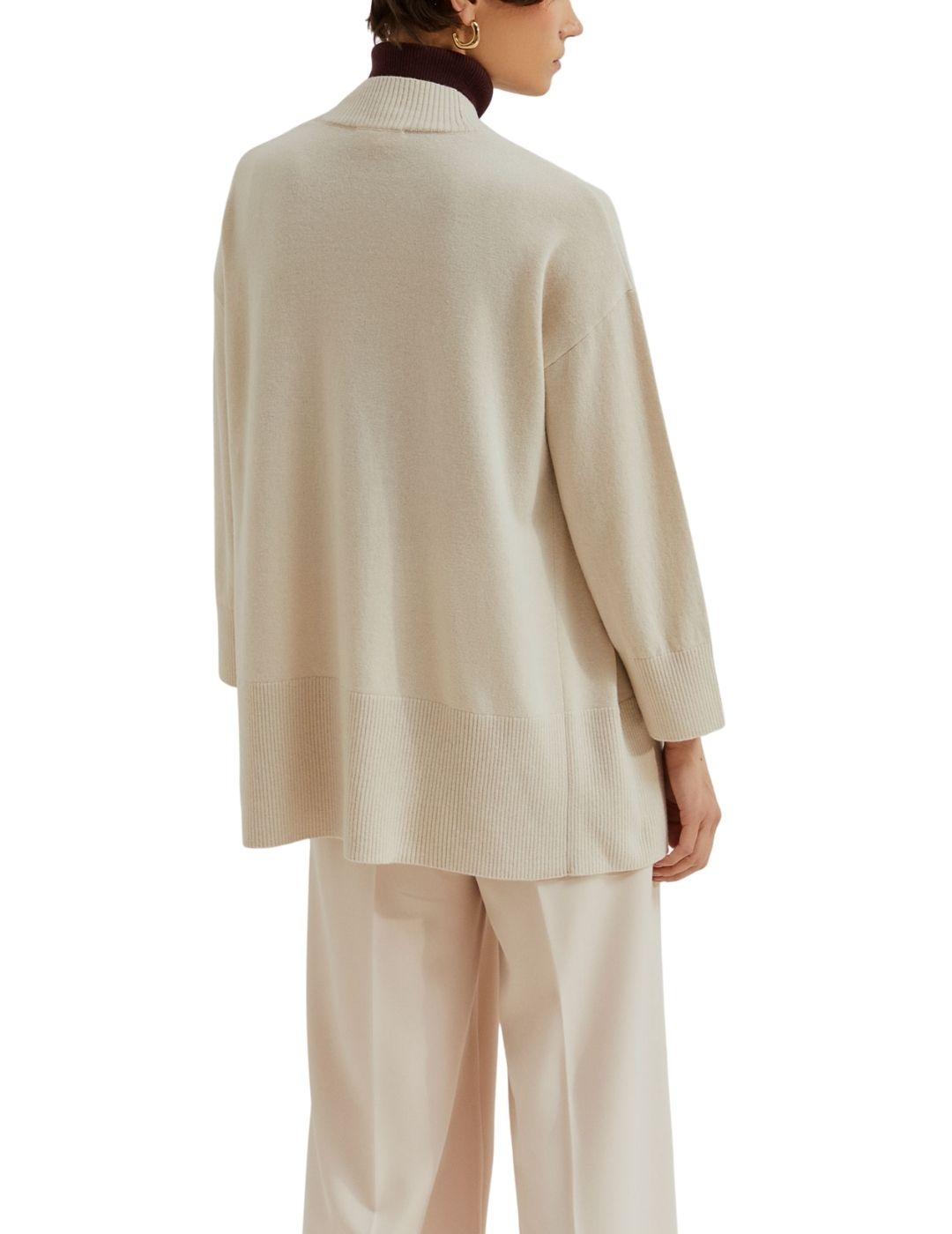 Cárdigan largo Lion of Porches beige en lana para mujer
