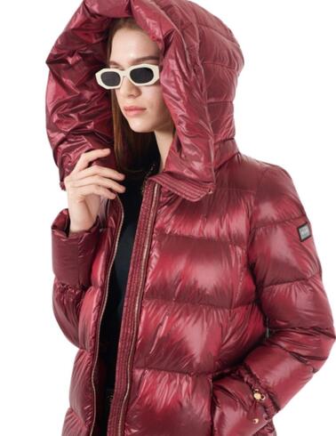 Abrigo de plumas Yes-Zee granate longitud media mujer