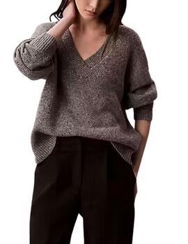 Jersey Calvin Klein jersey cuello pico mujer gris