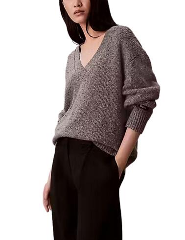 Jersey Calvin Klein jersey cuello pico mujer gris