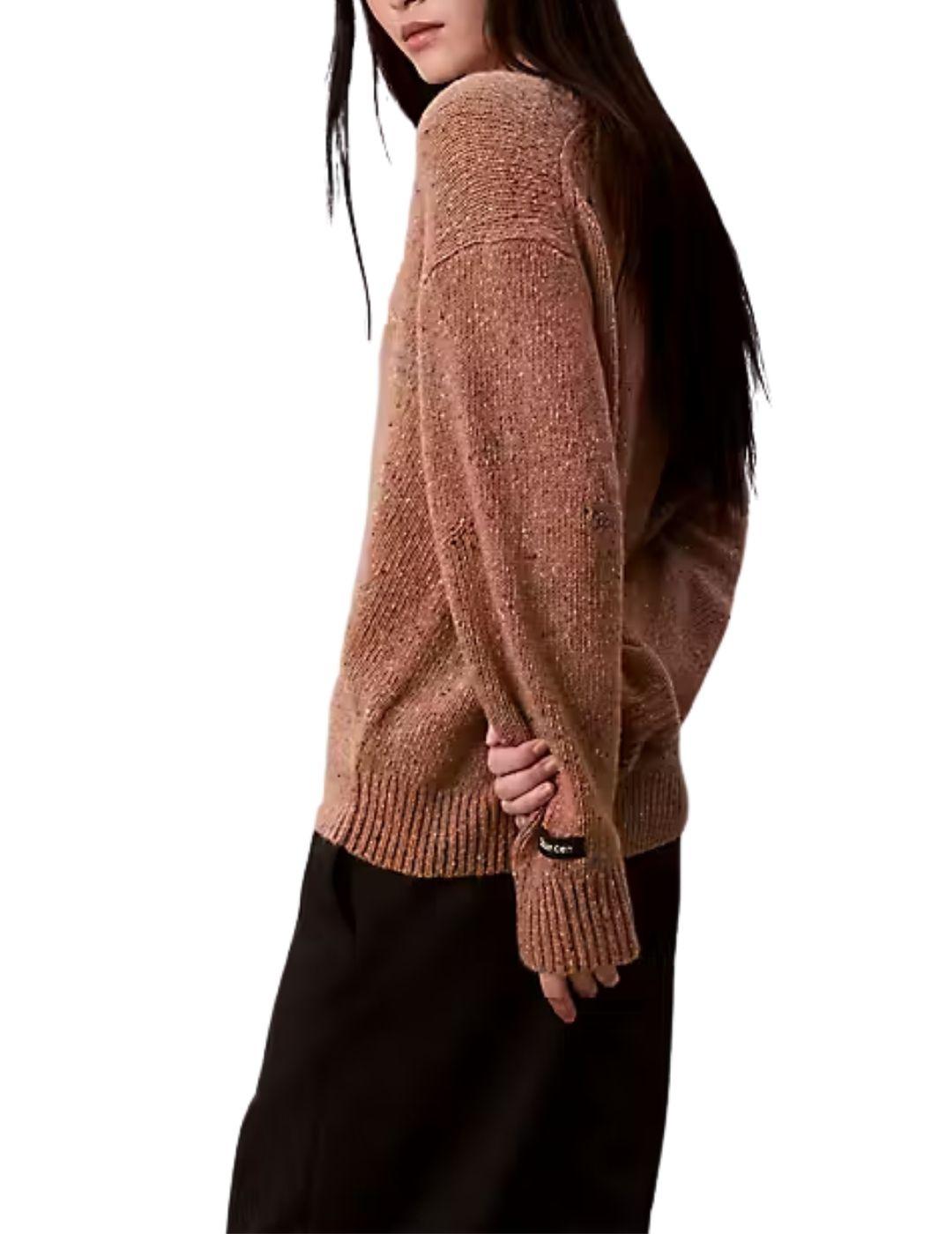 Jersey Calvin Klein de lana con cuello pico camel para mujer