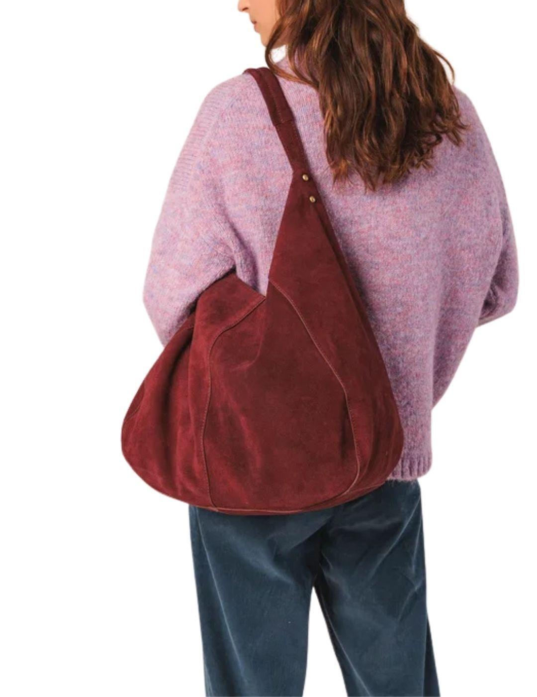 Bolso Tote Indi & Cold de serraje en burdeos para mujer